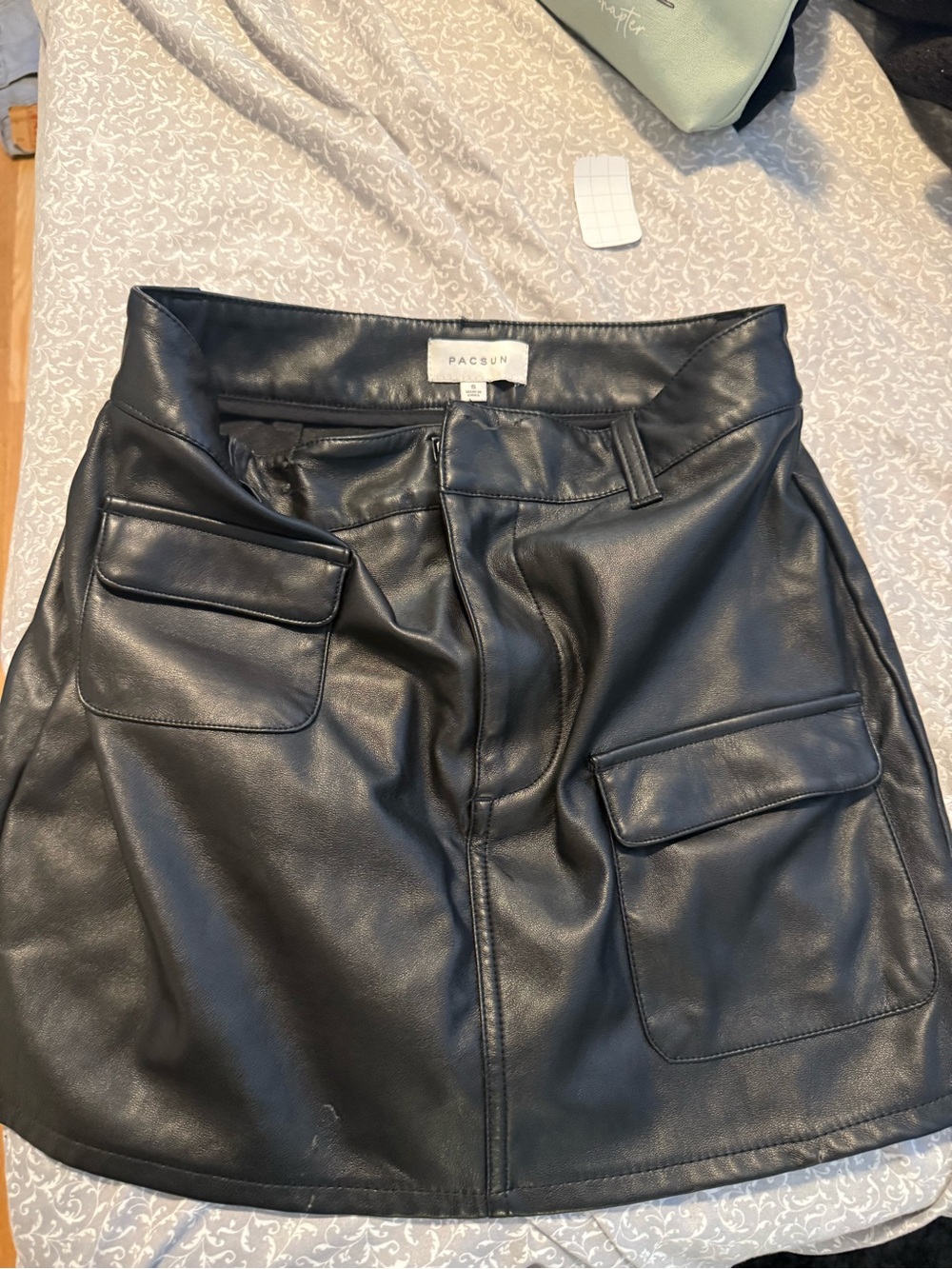PacSun Black Faux Leather Mini Skirt with Cargo Flap Pockets